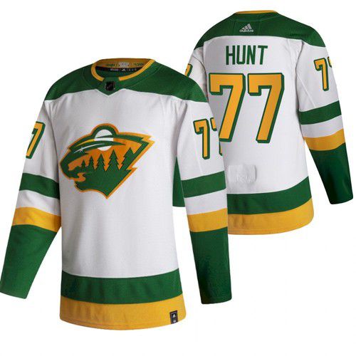 Men Minnesota Wild #77 Hunt White NHL 2021 Reverse Retro jersey